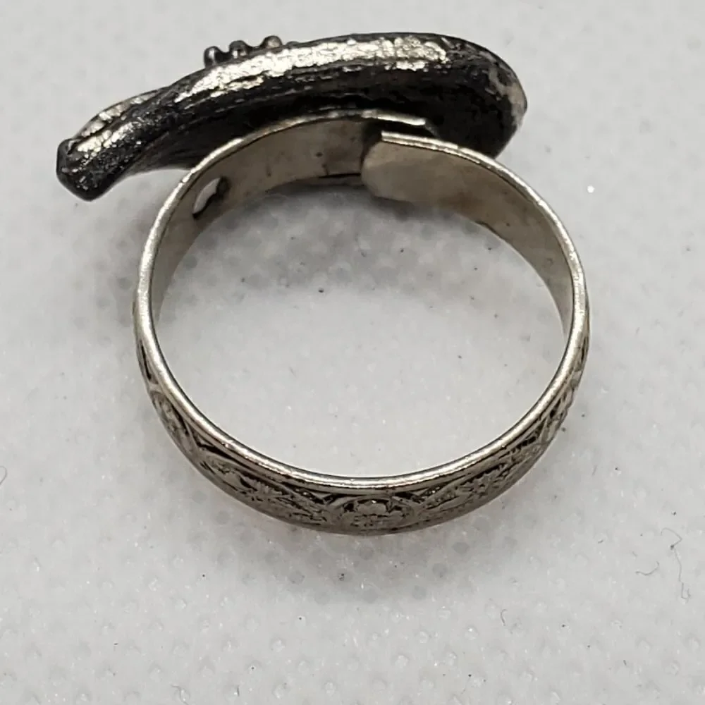 Adjustable Silver & Blue Leaf & Flower Ring